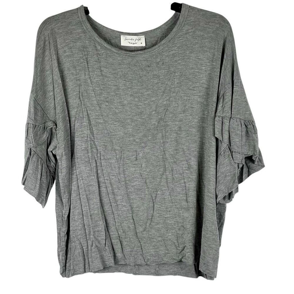 Lavender Field Ruffle Short Sleeve Raw Hem Top Medium
